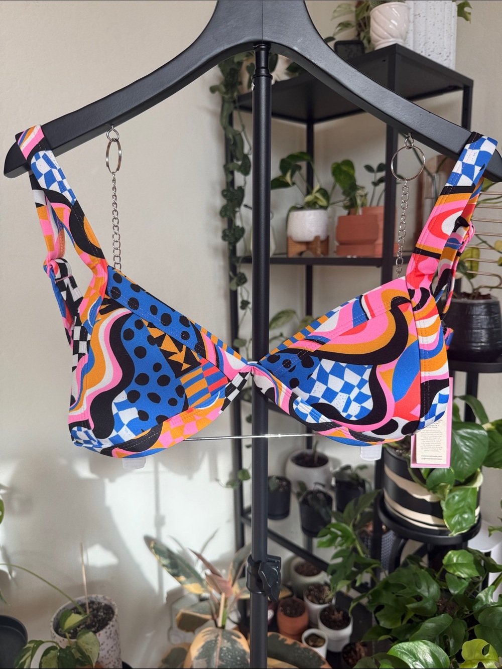 Colorful Abstract Underwire Bikini Top - Pink & Blue